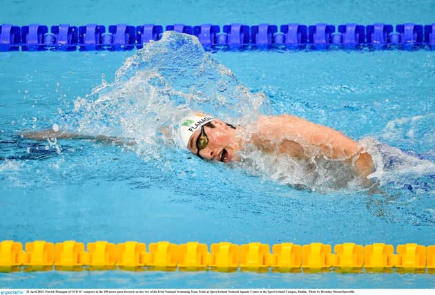 Longford's Patrick Flanagan of UCD SC competes in the 100 metre para freestyle on day two of the Irish National Swimming Team Trials in April Photo by Brendan Moran/Sportsfile