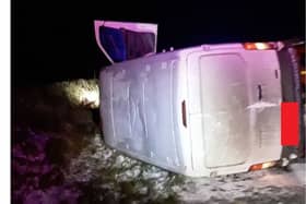 The overturned van on the N81 near Baltinglass