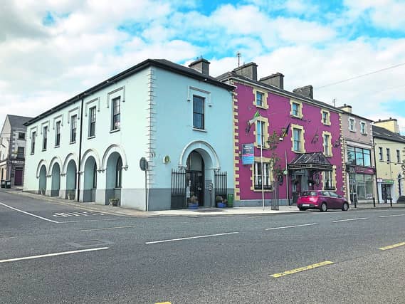 Granard Market House and the Greville Arms Hotel: This whole block was destroyed by the Tans and Lancers.