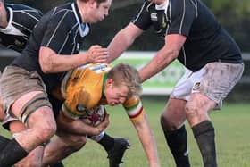 Philly Dardis and Barry Stewart in action for LRFC