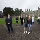 Brian O'Driscoll and Amy Huberman pictured with Lough Rynn Castle staff