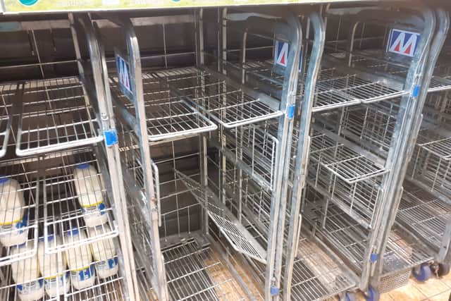Such was the demand for milk, only six cartons (as evidenced below) remained on the shelves shortly after 3pm today.