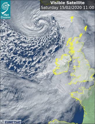 Storm Dennis satellite picture from Met Éireann on Saturday morning