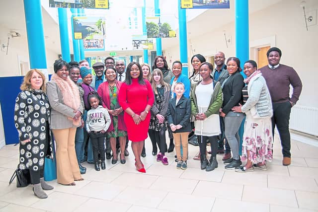 Uruemu Adejinmi with members of the Longford African community who were in attendance on Monday to witness her co-option onto Longford County Council. Photo: Joe Akude
