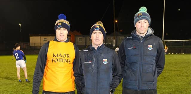 The new Longford senior football management team pictured at Allen Park, Newtownforbes on Saturday night. (L to r): Paul Barden, Padraic Davis and Donal Ledwith. Photo: Declan Gilmore