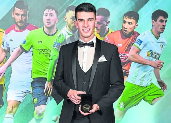 PFA Ireland First Division Player of the Year Rob Manley, the former Cabinteely FC striker, pictured at the 2019 Awards at The Marker Hotel in Dublin on Saturday night last Photo: Seb Daly/Sportsfile