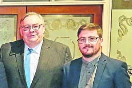 Longford Town FC Chairman Jim Hanley pictured with James Donnelly, the club's Media and Marketing Manager