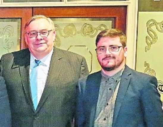 Longford Town FC Chairman Jim Hanley pictured with James Donnelly, the club's Media and Marketing Manager