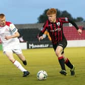 Longford Town's Aodh Dervin on the attack against Shelbourne Picture: Syl Healy