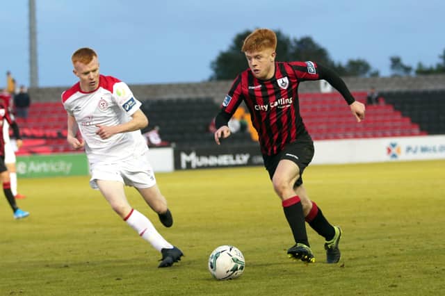 Longford Town's Aodh Dervin on the attack against Shelbourne Picture: Syl Healy