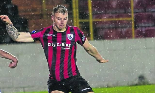 Jamie Doyle, who scored the winning goal for Longford Town in stoppage time in the league clash against Wexford FC at City Calling Stadium. Photo: Syl Healy