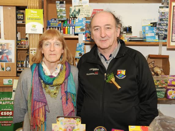 Martina and Joe O'Brien at their shop in Lanesboro where the €238,673 winning ticket was sold in the Lotto draw. Photo: Declan Gilmore