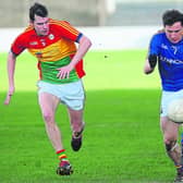 Longford's Daniel Mimnagh surging forward ahead of Carlow opponent Sean Gannon. Picture: Declan Gilmore