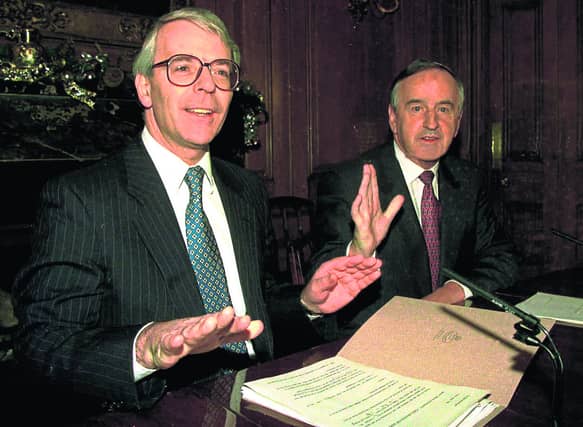 Sir John Major, former British Prime Minister, and former Taoiseach, the late Albert Reynolds, at the signing of the Downing Street Declaration on December 15, 1993.