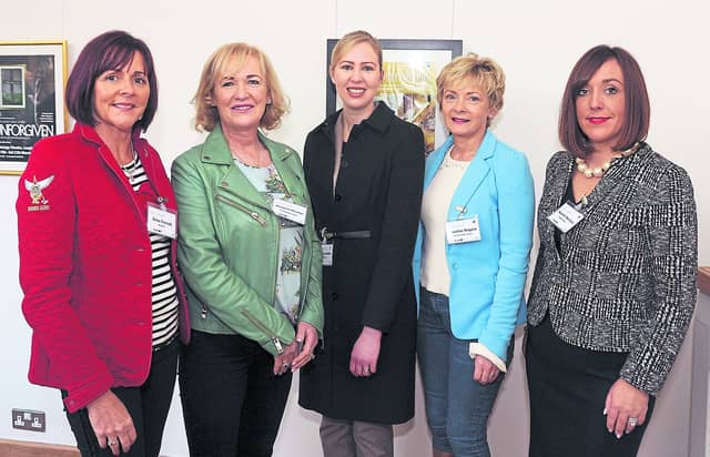 Aine Farrell, Margaret McEntee, Jenevieve Butler, Pauline Rogers and Niamh Donlon pictured at the National Women's Enterprise Day event in Backstage Theatre, Longford last Thursday.
