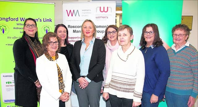 Chairperson of the Roscommon Women's Manifesto Group and LWL Deputy CEO Tara Farrell, USI President Síona Cahill, Samantha Carty, Pat Murphy, Longford Women's Link Chairperson Sheila Reilly and Ciairí