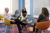 Amy Haigh (centre), Head of Ecology at Veon, grabbing a break with colleagues at the co:worx hub in Edgeworthstown