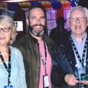 John Drover (centre), President Newfoundland Folk Arts Society presented Aidan O'Hara with his Lifetime Achievement Award. Aidan's wife, Joyce, is on left.