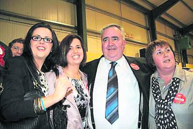 Labour TD Willie Penrose pictured with his wife Anne and daughters Aisling and Niamh at a general election count in St Dominic's Community Centre, Kenagh. Photo: Michelle Ghee