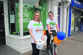 Niamh Kiernan and Elizabeth Campbell taking part in the Specsavers fundraiser. For more info on the optical and hearing offering at Specsavers Longford, or to make an appointment, call 043 333 6276