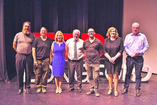 TEDx Longford Organiser Shane Crossan with Chas Jewett, Gemma O'Doherty, Seamus Maye, Davie Philip, Anna Kavanagh and Patrick Kent.