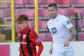 Aodh Dervin pictured in action for Longford Town ahead of Finn Harps opponent John O'Flynn in the SSE Airtricity League First Division game at City Calling Stadium last Saturday night. Pic: D Gilmore