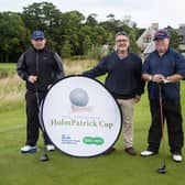 Robert Cleary & Thomas Brennan from County Longford Golf Club are pictured alongside NCBI representative Chris Ryan before the Leinster Final of the Specsavers HolmPatrick Cup.