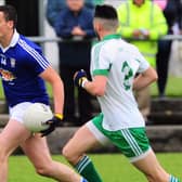 Darren Gallagher pictured in action for Granard in evading the challenge of Killoe opponent Liam Hughes in the Division 1 senior league game at Emmet Park on Saturday evening. Photo: Declan Gilmore