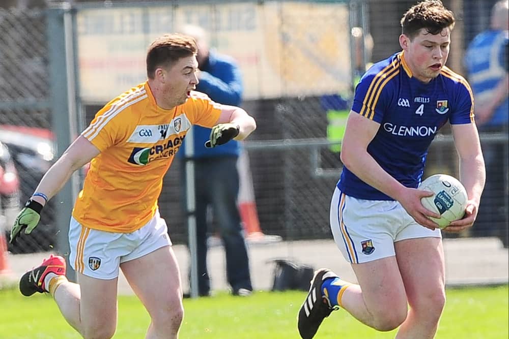 Andrew Farrell pictured in action for Longford against Antrim in the National Football League Division 3 game at Corrigan Park, Belfast on Sunday last. Photo: Declan Gilmore