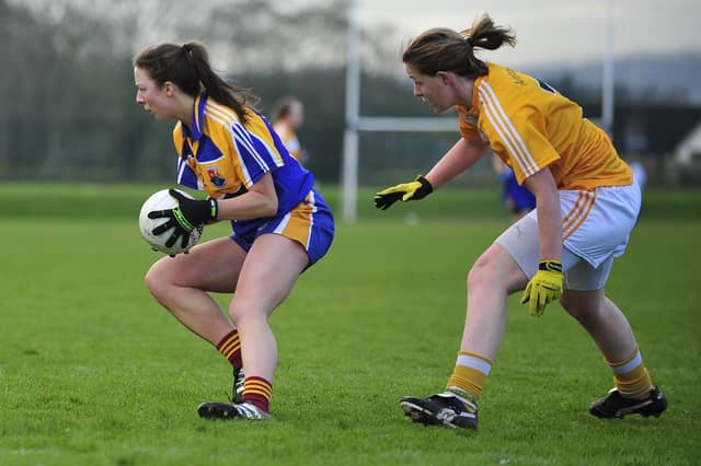 Aisling O'Hara pictured in action for Longford against Antrim in the Ladies National Football League Division 4 game in Belfast on Sunday last. Photo: Frank McGrath