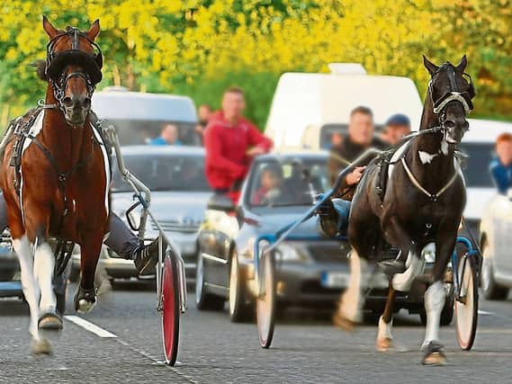 Sulky racing taking place on a public road