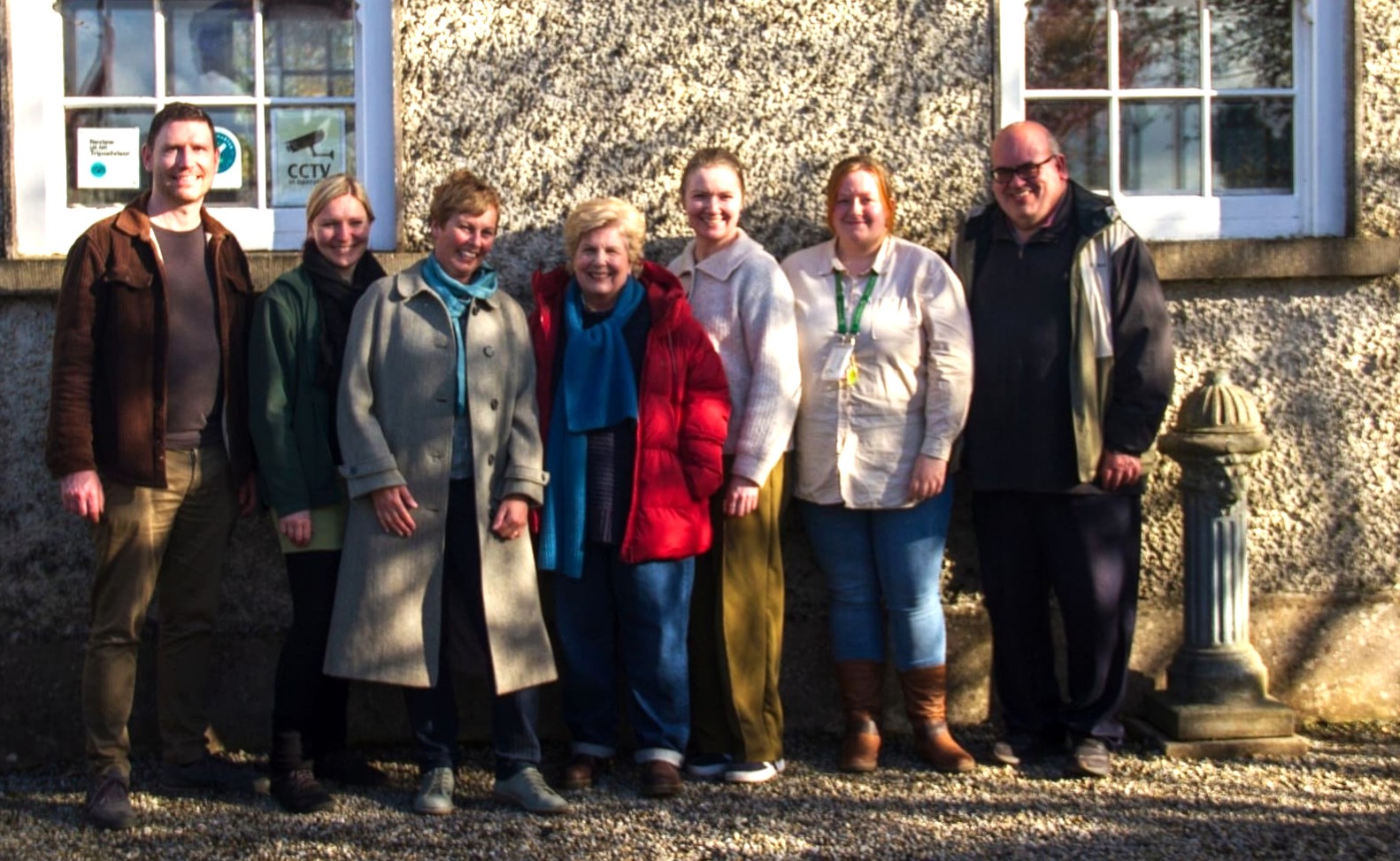 Members of Maria Edgeworth Visitor Centre pictured with Channel 4 presenter Sandi Toksvig: David Reilly, Janine Roder, Dr Susan Manly, Sandi Toksvig, Elaine Gilhooly, Britney Gilsenan & John McGerr
