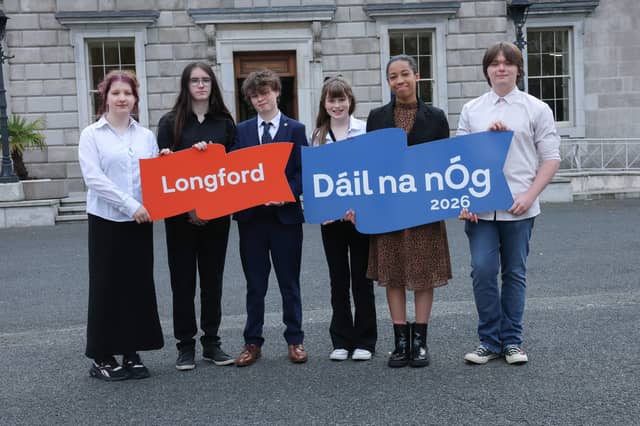 Wiktoria, Alesha, Daithi, Sarah, Olachi and Sebastian from Longford at Dáil na nÓg 2026
