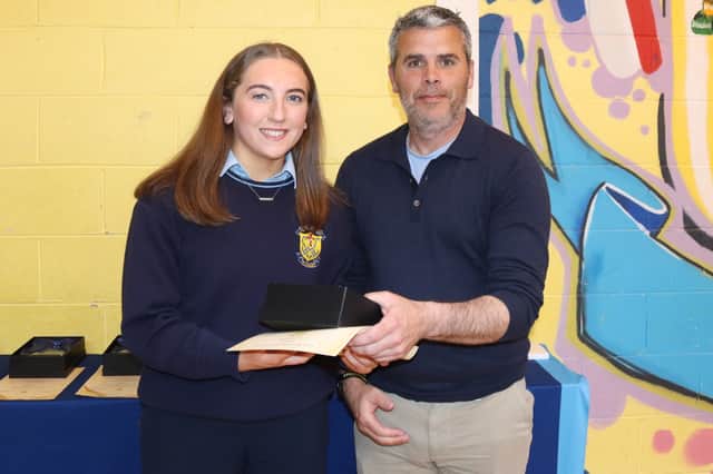 Chantel Higgins pictured with class tutor Mr Coyle