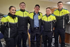 Future Gardaí: Caitlyn O'Reilly, Daniel Rogers, John Fogarty, and Connor Casey with Inspector Declan McGlynn