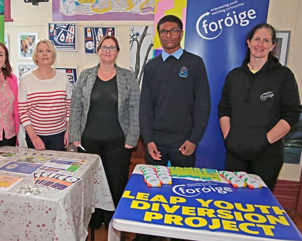 Kathleen Dowd, Siobhan McGoey and Eilish Foley LWL, Sriyans Appedoo and Karen Walsh ForÃ³ige at the showcase event as part of the Bridgeways Family Resource Centre in Ballymahon 20 years celebration