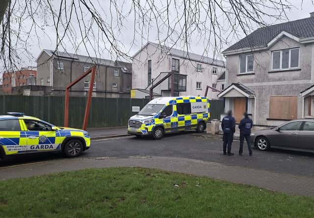 Investigating Gardaí on the scene following the incident in Garvey's Close last February