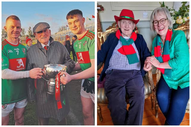 In 2022, Colmcille 1958 county championship medal winner Tom Murtagh was delighted to get his hands on the Sean Connolly Cup and meet Declan Reilly and team captain Jack Macken. The late Tom Murtagh pictured with his niece Maura McKeon in 2025