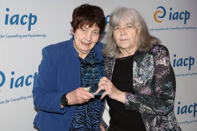 IACP Annual Conference 2026: Rose Reynolds and Mary Corcoran accept the Northern Ireland Regional Award on behalf of their late sister Briege Reynolds