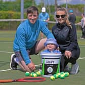 Founder of Crowe Tennis, Ciarán Crowe with his wife Laura and their son Mikey, soaking up the beautiful sunshine at Longford Tennis Club 