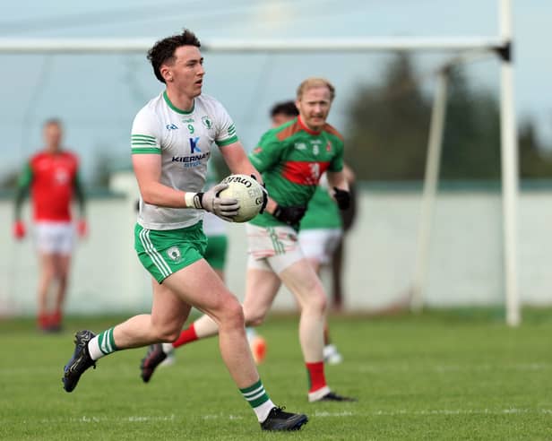 Shane Donohoe pictured in action for Killoe against Colmcille in the Leader Cup semi-final at Fr McGee Park Photo: Syl Healy 

