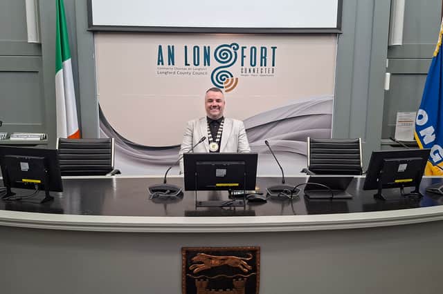 New Longford MD Cathaoirleach Kevin Hussey taking his seat at the top table