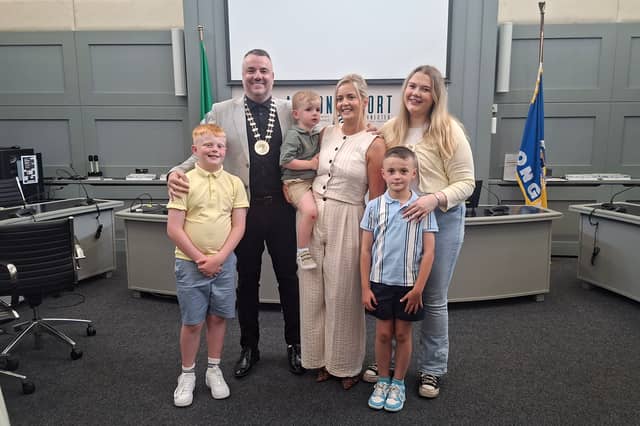 Longford MD Cathaoirleach Kevin Hussey with his wife Carol, daughter Cora and sons Kevin Jnr, Kyle and Cole