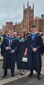 Pictured celebrating their graduation are Donal Greene, Edgeworthstown, Courtney Heffernan, Ardagh and Pearse McNally, Edgeworthstown