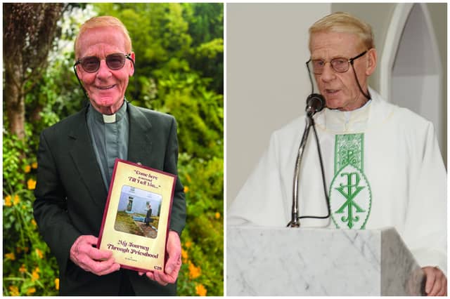 Fr Pat Lennon with a copy of his book, ‘Come here a second till I tell you', which will be launched on Sunday, July 19