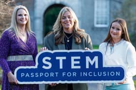 Avril Hannifin and her daughter, Dionne Hannifin-Daly, from Women’s Collective Ireland Ronanstown, pictured with Prof Katriona O’Sullivan (middle) at the STEM Passport for Inclusion graduation at MU. Credit: Maynooth University.