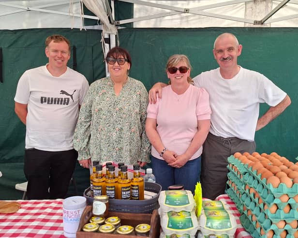 L-R: John York (fruit and vegetables), Lorna Matthews (baked treats and bread) Shirley O'Halleran (eggs), and Michael Menton (fishmonger) 