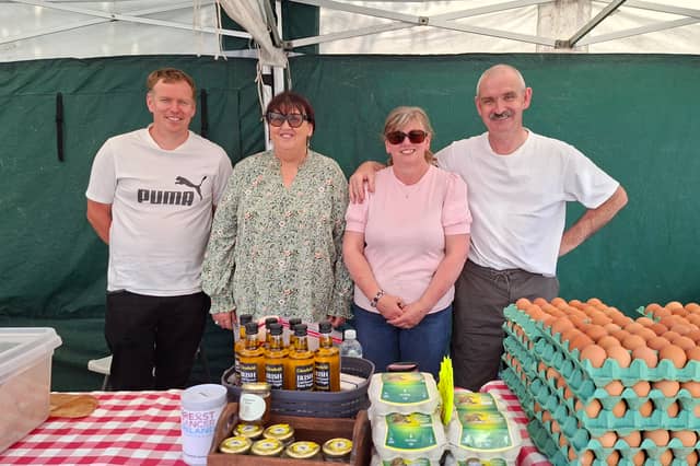 L-R: John York (fruit and vegetables), Lorna Matthews (baked treats and bread) Shirley O'Halleran (eggs), and Michael Menton (fishmonger)