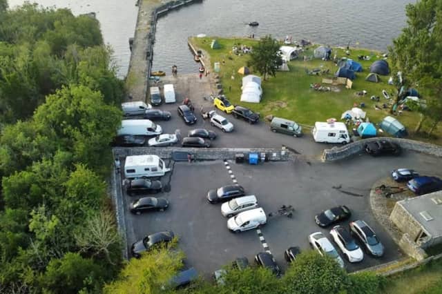 Barley Harbour during a busy period where cars are parked in a manner that inadvertently blocks access to the slipway