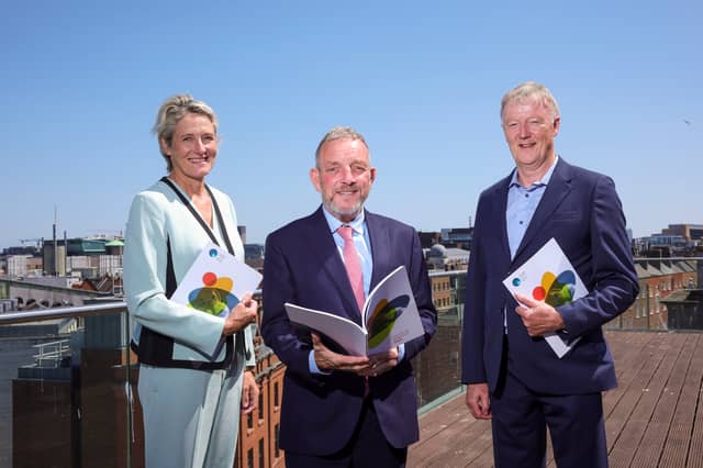 Charities Regulator launch of Annual Report 2025. Picture shows - Madeleine Delaney, Chief Executive, Minister of State for Community Development and Charities Jerry Buttimer TD, and Gerry Kearney, Chair, Charities Regulator. Photo